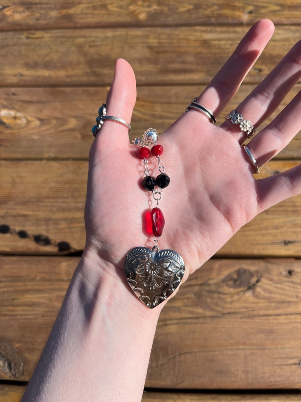 Handmade silver heart pendant gothic necklace